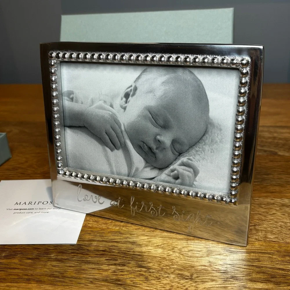 Mariposa Love at First Sight Beaded Photo Frame 4x6 Recycled Aluminum Silver